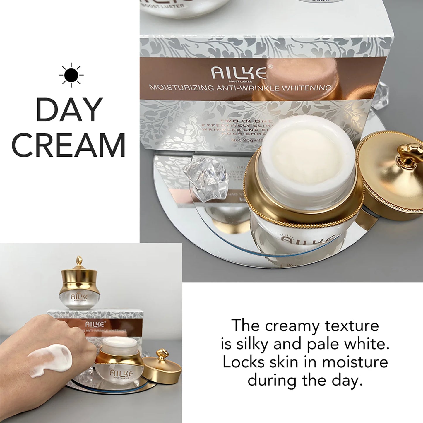 AILKE Anti-Aging Wrinkle Whitening Skin Care Face Cream With Collagen Rose Moisturizing Brightening Women Facial Korean Cosmetic